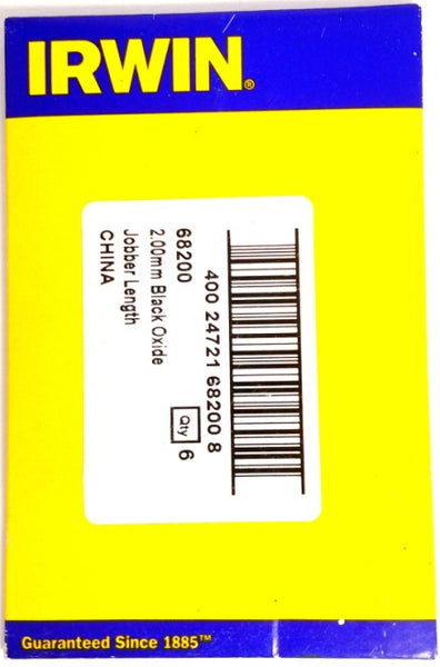 Irwin Tools 2.00mm Black Oxide Jobber Length Drill Bits, 6-Pack