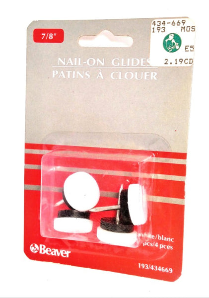 Beaver 7/8" Plastic Base Nail-On Glides White & Black, 4 Count
