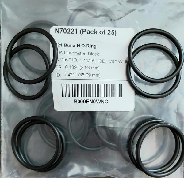 221 Buna-N O-Ring, 70A Durometer, 1-11/16" OD Black (Pack of 25)