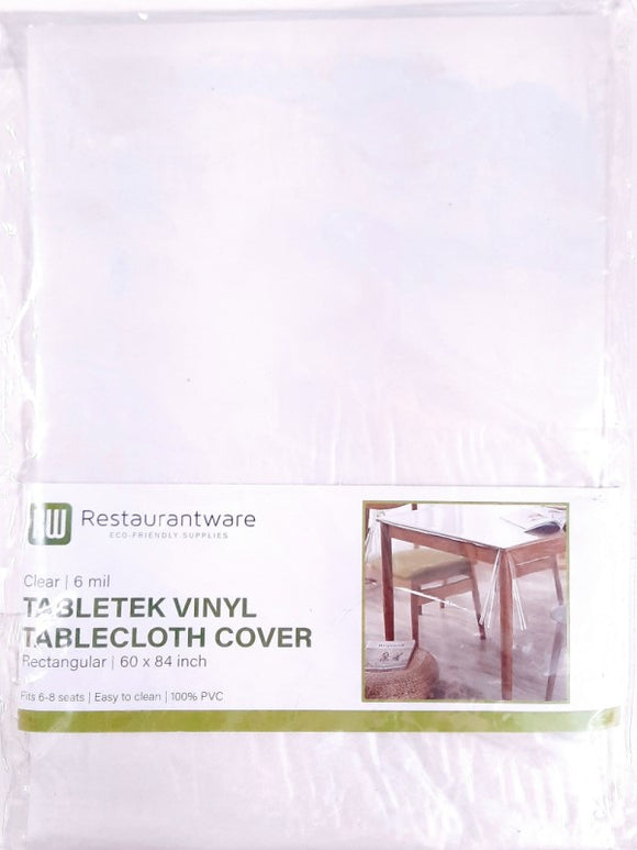 Table Tek Rectangle Clear Plastic Tablecloth Cover - 6 mil Thick - 84