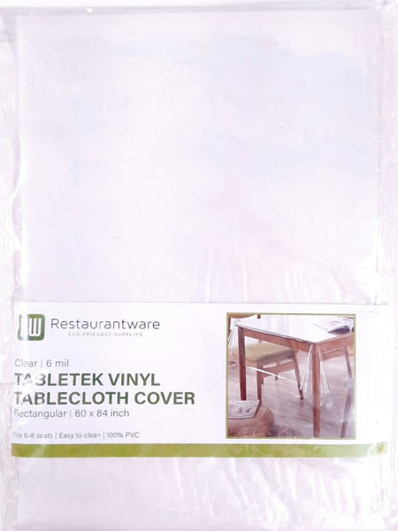 Table Tek Rectangle Clear Plastic Tablecloth Cover - 6 mil Thick - 84" x 60"