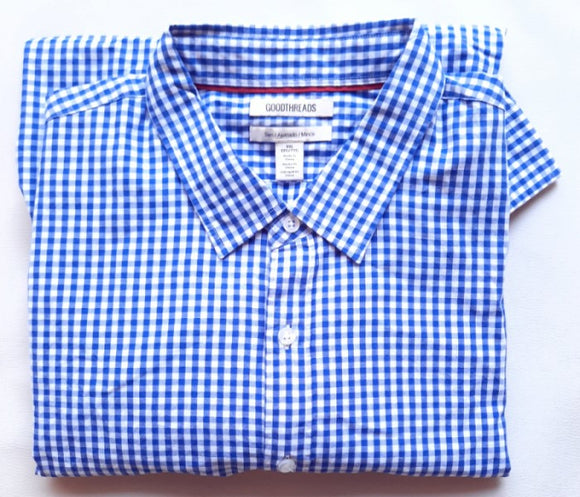 Goodthreads Men's Slim-Fit Long-Sleeve Checked Shirt, Blue & White XXL