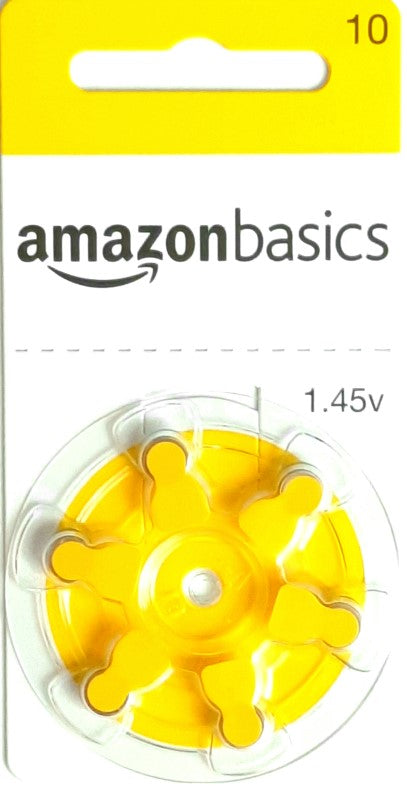 AmazonBasics 1.45 V Hearing Aid Batteries - Pack of 60, Size 10