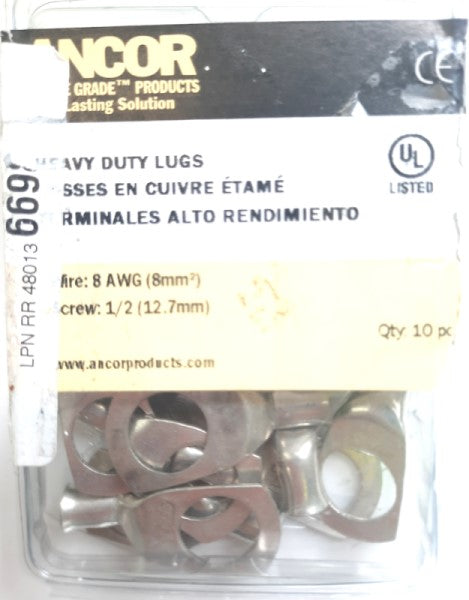 Ancor Heavy Duty Tinned Lug #8 1/2", 10 pcs