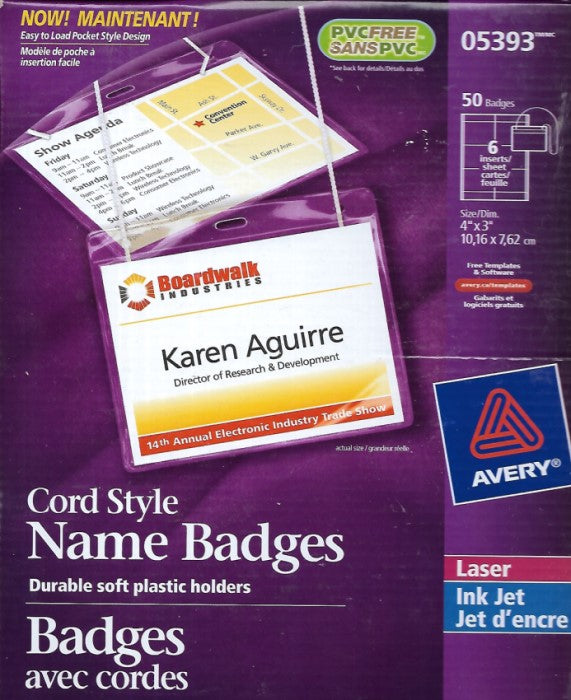 Avery Laser/Inkjet Cord Style 4”x3” Clear Badge Kit, 50 Badges