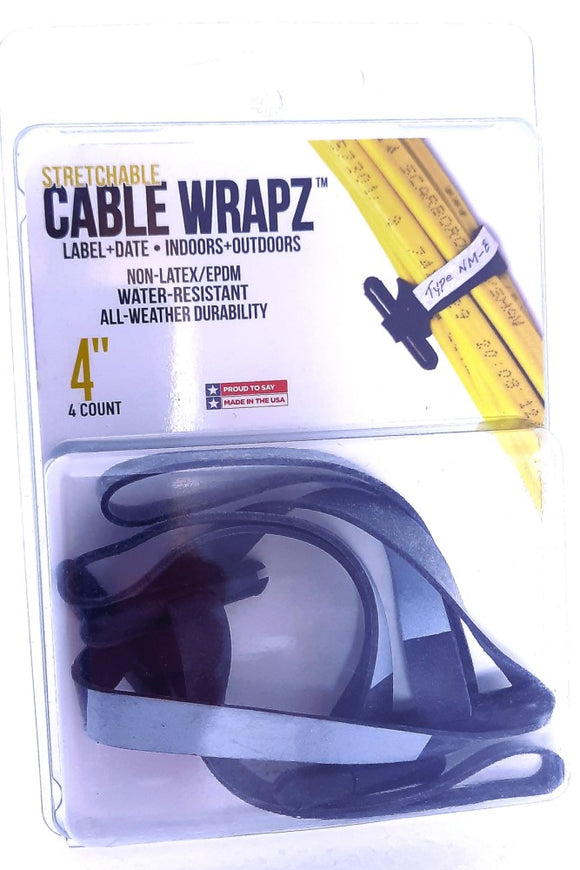 CABLE WRAPZ 4 WRITE-ON,  BLACK, PACK OF 4