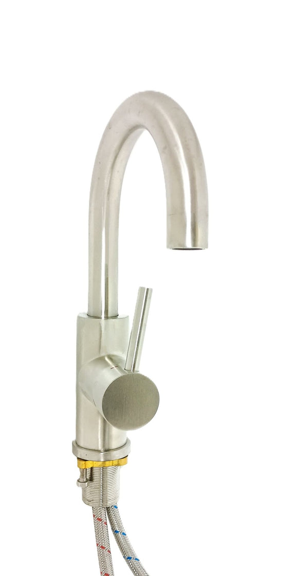 CREA Gooseneck Single Handle Deck Mount Faucet, Brushed Nickel
