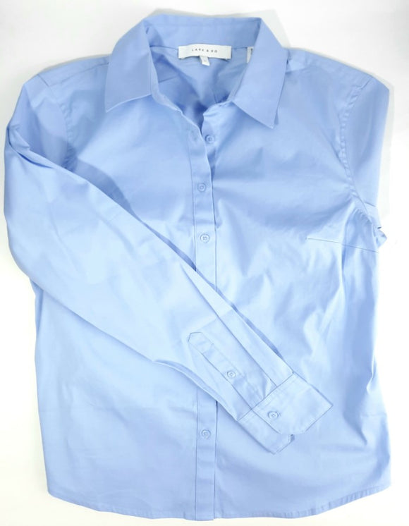 Lark & Ro Women's Stretch Poplin Full Sleeve Shirt, Blue Size 6