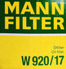 MANN-FILTER W 920/17 Spin-On Oil Filter, Porsche & Volkswagen