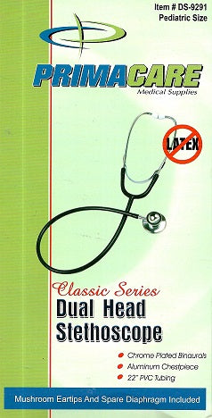 PrimaCare Dual Head Stethoscope, Pediatric Size, Black