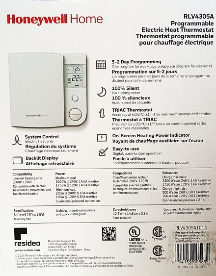 Honeywell Home 5-2 Day Programmable Electric Baseboard Thermostat