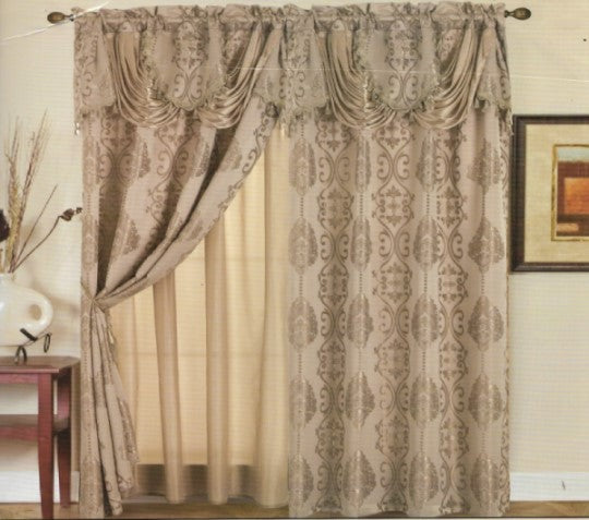 Rosetta Jacquard 54 x 84 in. Double Curtain Panel w/Attached 18