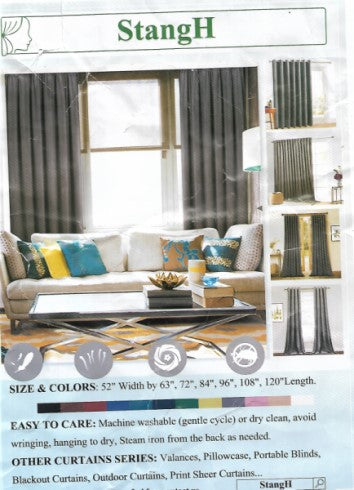 StangH Grey Velvet Privacy Grommet Curtains -  W52 x L96 inches, 2 Panels