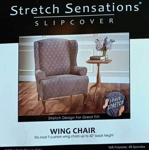 Stretch Sensation Ogee Wing Chair Slipcover, Grape
