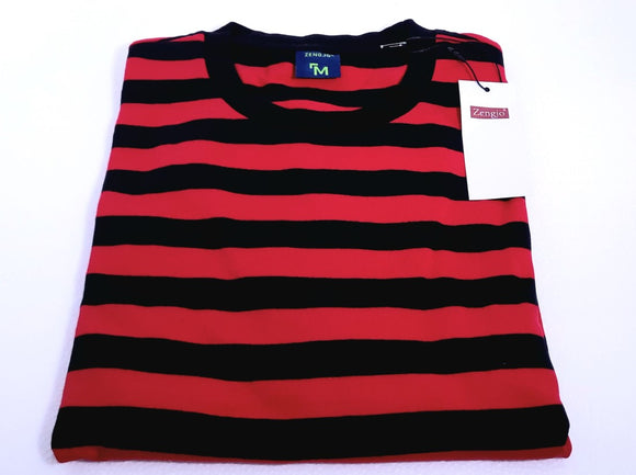 Zengjo Men’s Striped Short Sleeve T-Shirt, Red & Black Medium