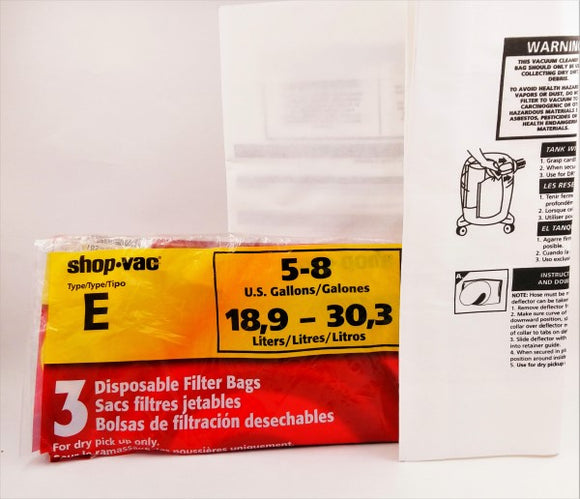 Shop-Vac 90661 Gallon Disposable Filter Bags Type-E