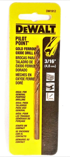 Dewalt DW1912 Gold 3/16" General Purpose Pilot Point Drill Bit