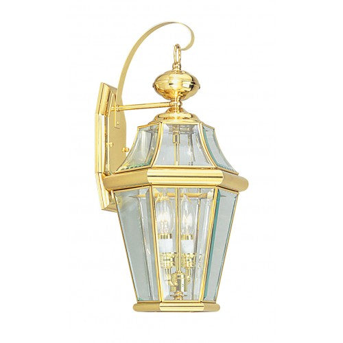 Livex Georgetown 2 Light 21-inch Polished Brass Outdoor Wall Lantern