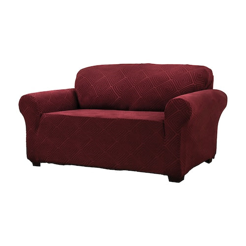 Stretch Sensation Shapely Diamond Slipcover Loveseat, Burgundy