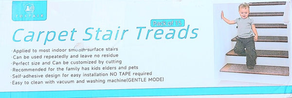 ToStair Non-Slip Carpet Stair Treads for Wooden Steps, 8" X 30" (15-Pack), Pre-Applied Adhesive, Grey