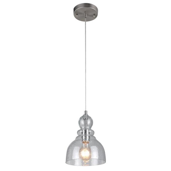 Westinghouse Fiona 1 Light Mini Pendant, Brushed Nickel with Seeded Clear Glass
