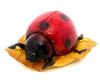 Red Ladybug on Leaf Figurine Garden Insect Statue