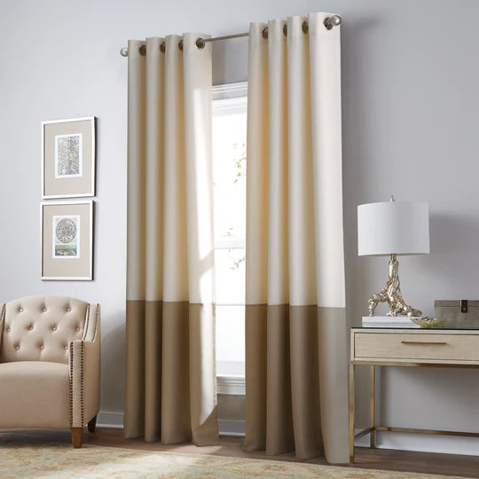 Curtainworks Kendall Color Block Grommet Curtain Panel, 84-Inch, Ivory