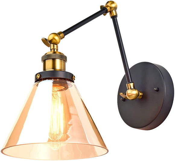Home Luminaire Almanor 1-Light Adjustable Sconce with Extendable Arm and Amber Glass Shade