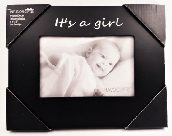 Infusion Gifts 3031SB  4”x6” Engraved Photo Frame, It's a Girl, Black