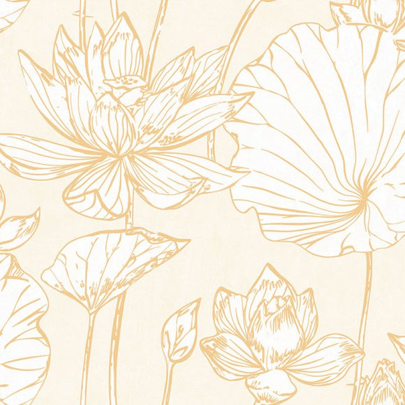 Seabrook Designs Lotus Metallic Gold and Off-White Floral Wallpaper