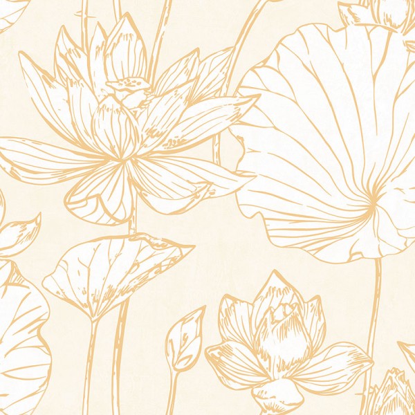 Seabrook Designs Lotus Metallic Gold and Off-White Floral Wallpaper