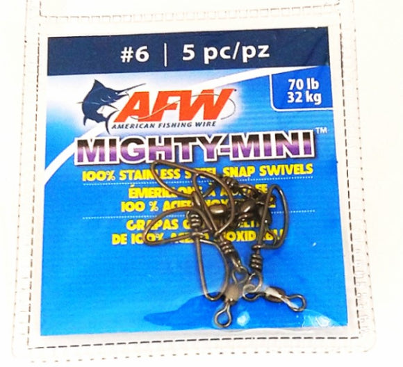 American Fishing Wire AFW Mighty Mini Snap Swivels, Black, #6, 5-Piece