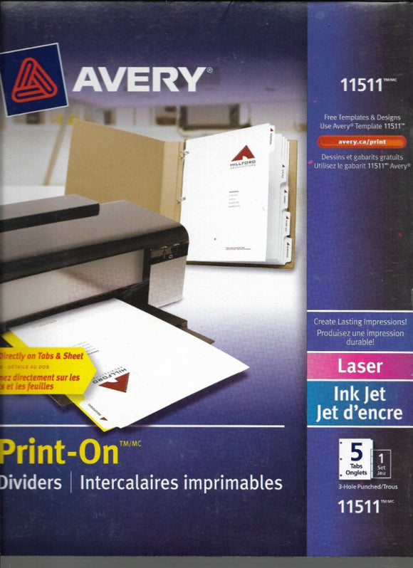 Avery Print-On Dividers, 5 Tab
