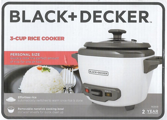 BLACK+DECKER Personal Size Rice Cooker, 3 Cups White, RC503