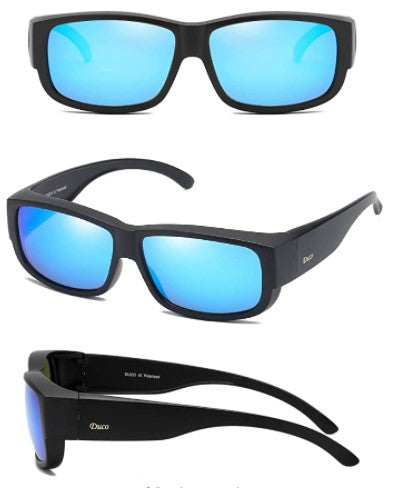 Duco Unisex Wear Over Prescription Glasses Rx Polarized Sunglasses (Black Frame Revo Blue Lens)