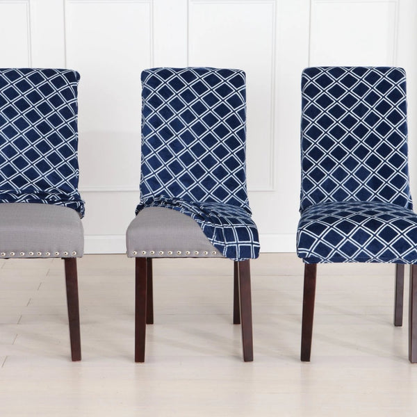 Great Bay Home Velvet Plush Printed Dining Room Chair Cover 2-Pack, Blue