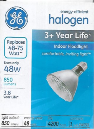 Ge Energy-Efficient Halogen 48W Par30 Longneck Light Bulb