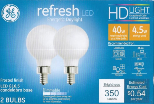 GE LED Globe Light Bulbs, DayGlobe Light, 350 Lumens, 4.5-Watts, 2 Pack