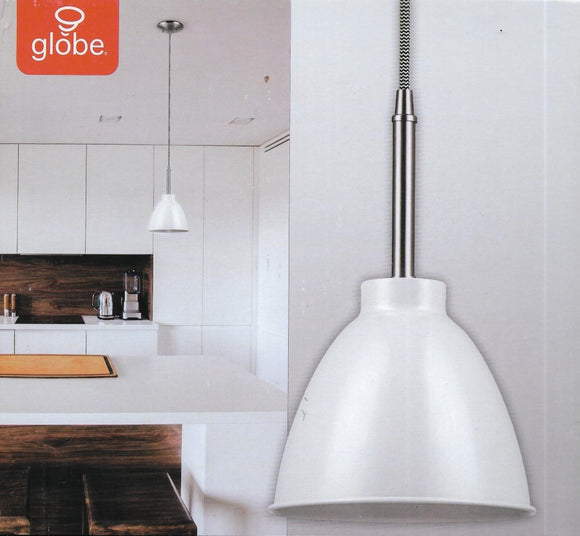 Globe Electric Rickon 1-Light White and Brushed Steel Pendant