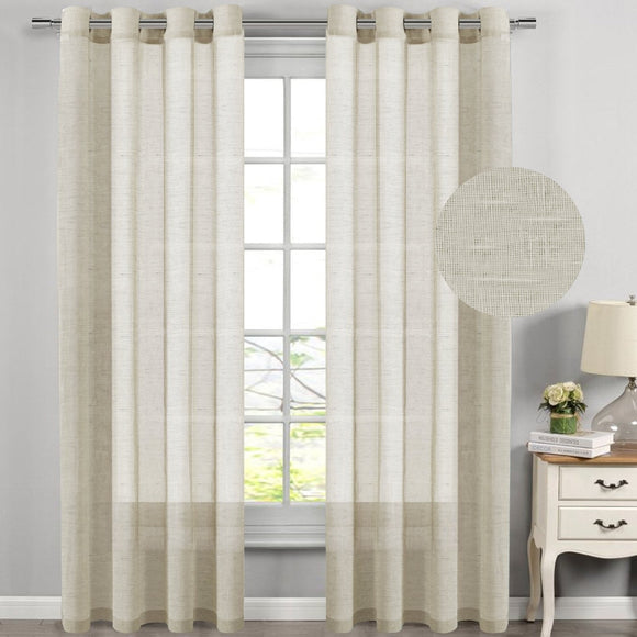 H.Versailtex Linen Nickel Grommet Window Sheer Curtains 2-Pack - Natural - 52