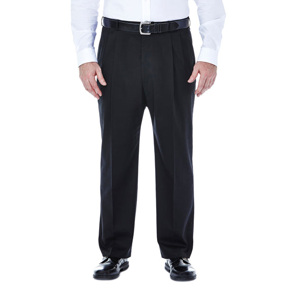 Haggar Men's Big & Tall Premium No Iron Khaki Classic-Fit Pleated Hidden Expandable Waistband Pants, Black 46Wx34L
