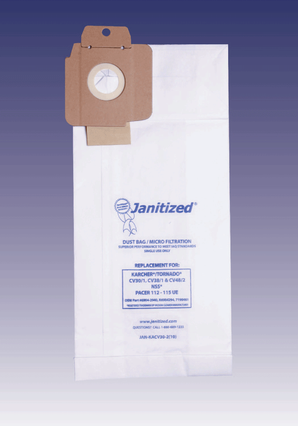 Janitized Premium Replacement Commercial Vacuum Paper Bag Karcher / Tornado (Pack of 10)