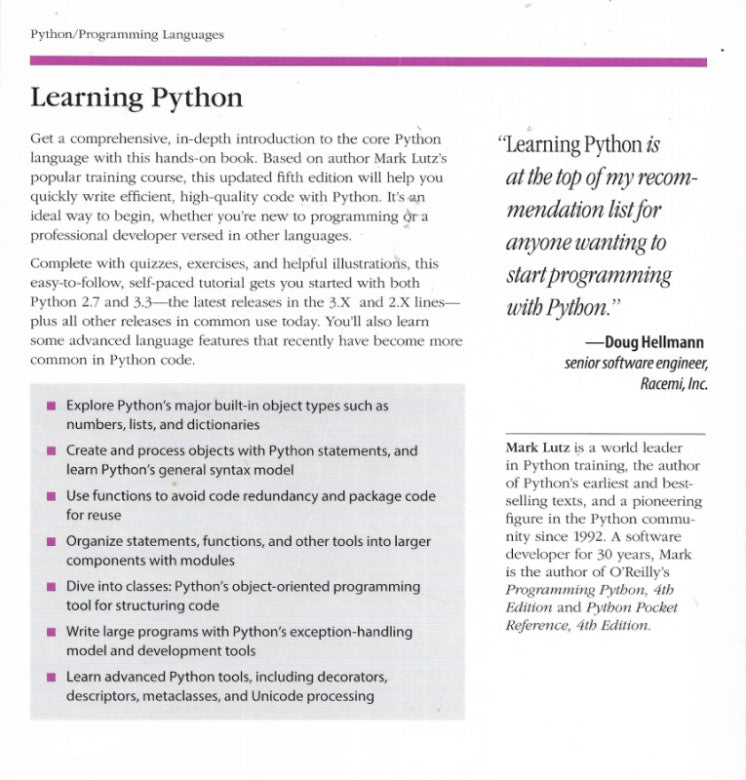 Learning Python, 5th Edition – Near New Express