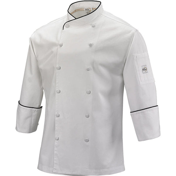 Mercer Renaissance Cutlery Men's Chef Jacket (Scoop Neck) White w/ Black Piping, 5X-Large