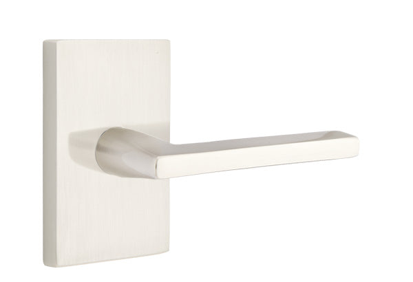 EMTEK Hellos Lever Modern Rectangular Rosette Privacy Set - Right Handed (RH) - Satin Nickel