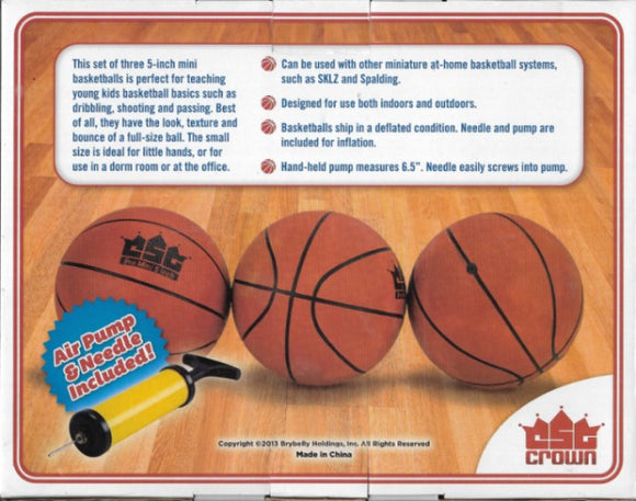 Brybelly Set of 3 5-Inch Mini Basketballs w/Needle & Inflation Pump