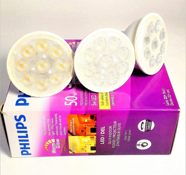 PHILIPS 5W GU10 Soft White LED Bulb (50W replacement) 3-pack - open packing