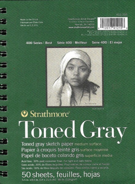Strathmore Toned Sketch Paper Pad, 400 Series, 50 Sheets, Gray