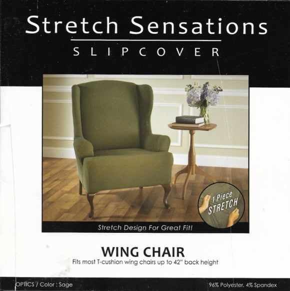 Stretch Sensations 1-Piece Optic Wing Chair Stretch Slipcover, Sage