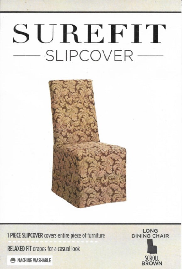 Sure Fit 1 Piece Scroll Dining Room Chair Slipcover, Brown